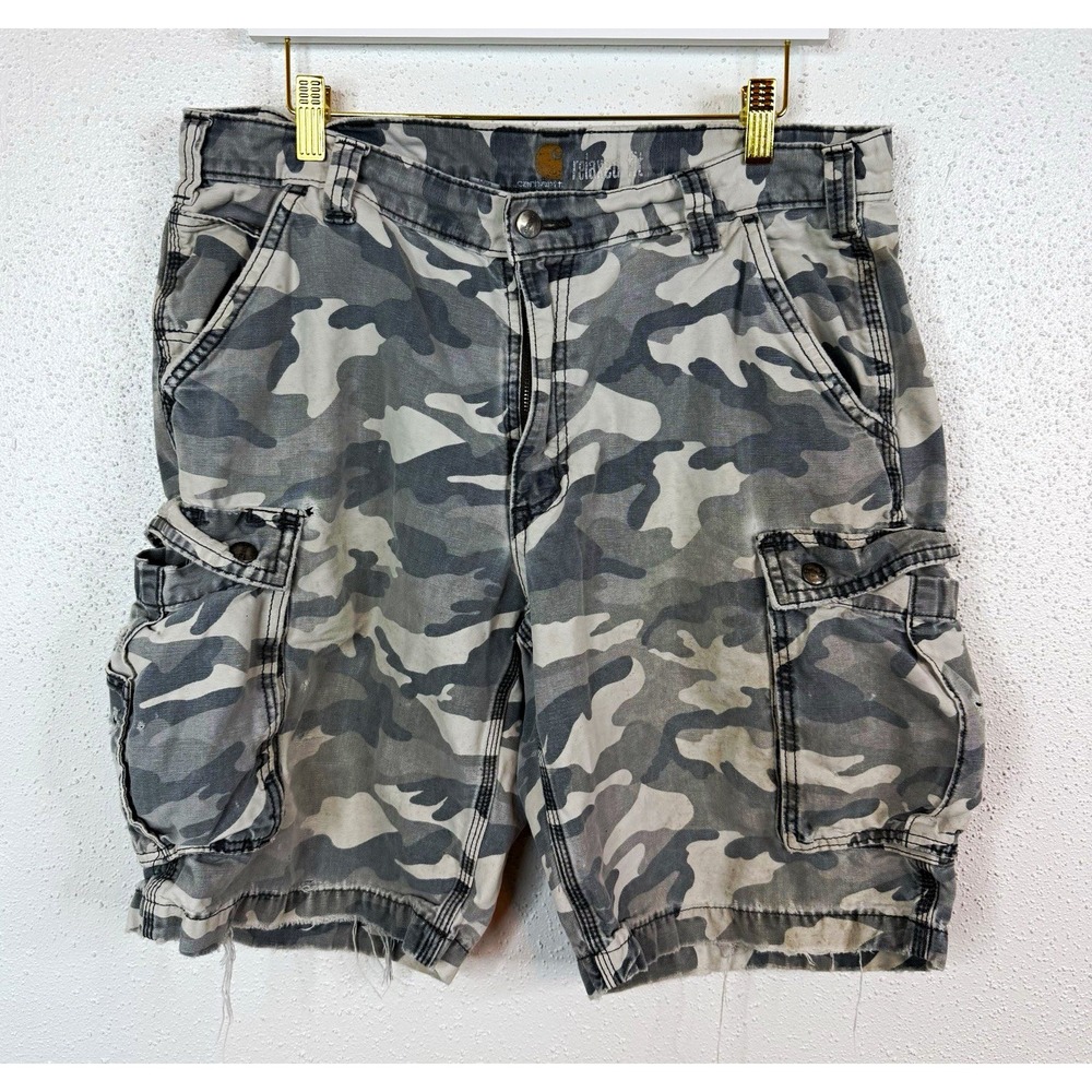 Carhartt Men's Gray Camo Canvas Cotton Cargo Shorts Cargo Pockets Army size 36